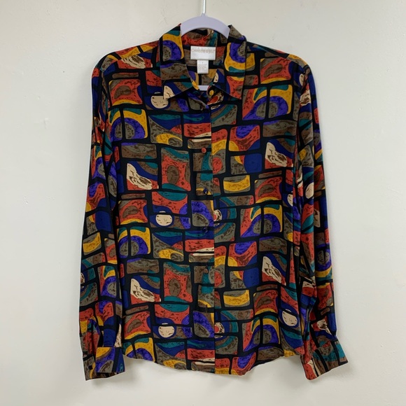 Vintage Tops - Vintage abstract silk shirt